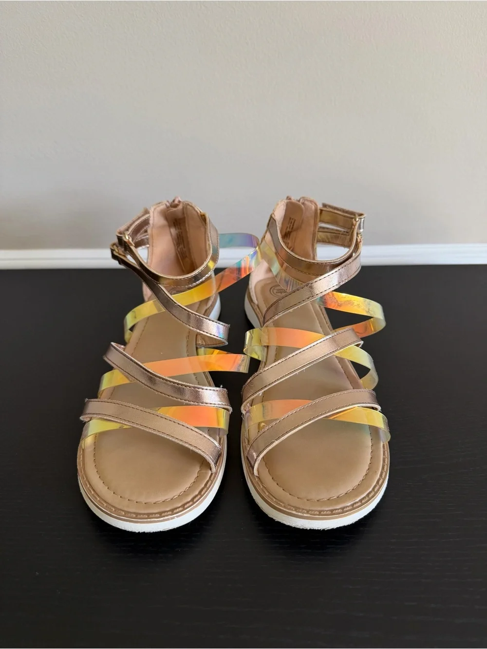 Wonder Nation Girls' 5 Gladiator Sandals Rose Gold Metallic Iridescent Straps